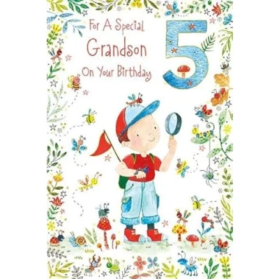 Image of Paper Rose Special Grandson 5th Birthday Card Age 5 Nature Explorer with Foil Details Eco Friendly and Recyclable