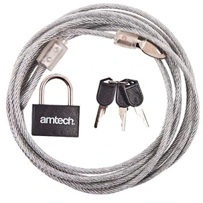 Image of Long 3m Steel Security Vinyl Coated Cable &amp; Padlock Set Secure Multiple Items Together