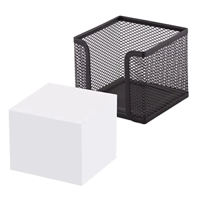 Image of D.RECT Note Box Made of Mesh Solid Metal for Modern Workplace Black with Pad 700 Sheets 95 x 80 mm