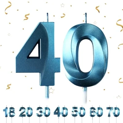 Image of 40th Birthday Number Candles,3D Blue Candle,Number 40 Candle for Party Cake Topper Decorations Woemn Men Anniversary Supplies