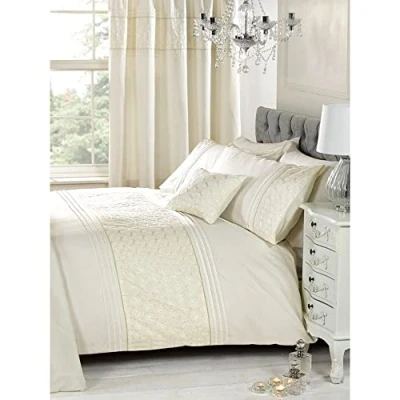 Image of Rapport Home Cream Single Duvet Cover &amp; P/case Bedding Bed Set Floral Emdroidered
