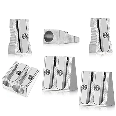 Image of 6 Pcs Metal Pencil Sharpeners, Single and Dual Hole Sharpeners Manual Art for Colored Pencils