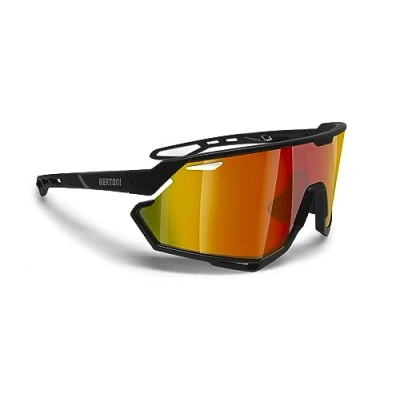 Image of BERTONI Sport Cycling MTB Running Sunglasses for Men Women in TR90 100% UV Block mod. ALPHA (Matt Black/Shiny Black Gold Red Mirror Lens)