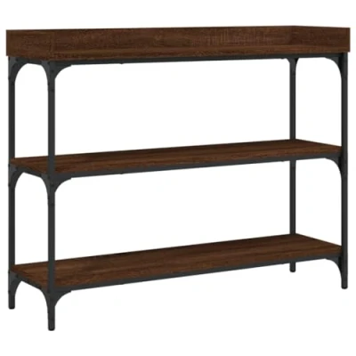 Image of vidaXL Console Table with Shelves Brown Oak 100x30x80 cm
