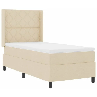 Image of Box Spring Bed with Mattress &amp; led Cream 90x200 cm Fabric Vidaxl