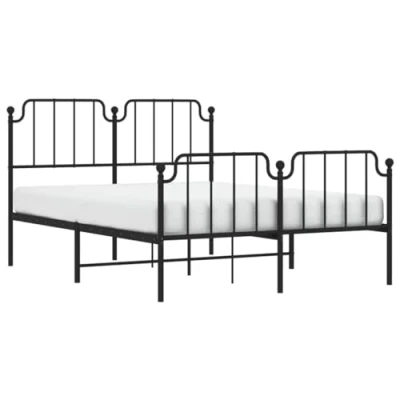 Image of vidaXL Metal Bed Frame with Headboard and Footboard Stylish Black Steel Slats Legs Roomy Storage Space Below Supports Mattresses of 140x200 cm Easy Assembly Required