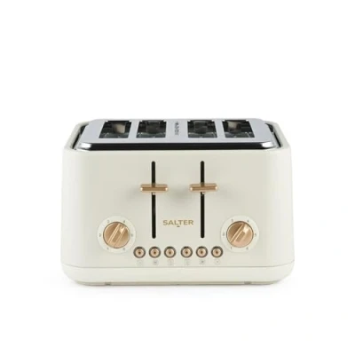 Image of Salter Pebble 4 Slice Toaster Wide Slot Bread with High Lift Eject, 6 Browning Levels, Self Centring Slots, Removable Crumb Tray, Defrost/Reheat/Cancel, Stone