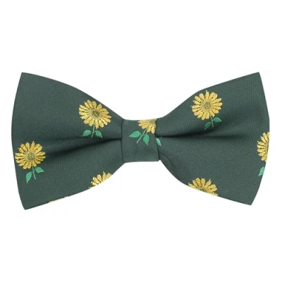 Image of King &amp; Priory Dark Green Embroidered Sunflower Bow Tie