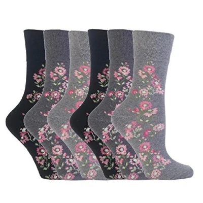 Image of 6 Pairs of SockShop Everyday Gentle Grip Socks Marl Climbing Floral Rose RH45 Ladies 4 8