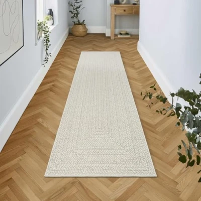 Image of the carpet Kansas robust indoor and outdoor in natural jute look, weatherproof, suitable for patio garden, Cream, ca. 60 x 180 cm