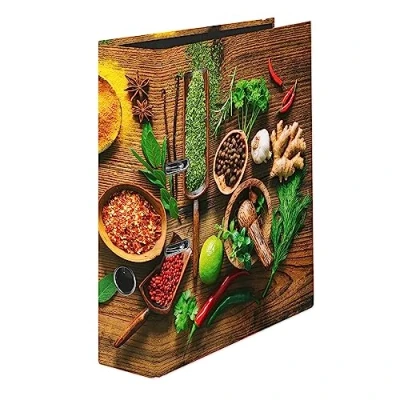 Image of Original Falken Pack of 6 Motif Folders Spice. Made in Germany. 8 cm Wide, DIN A4 Ring Binder, Letter Folder, Office Plastic Folder