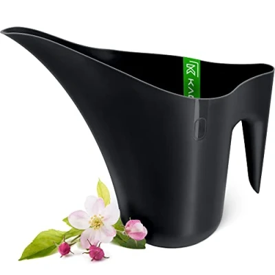 Image of KADAX Watering Can 1.2 L, Plastic Jug for Indoor and Outdoor Use, Garden with Long Spout Flowers Houseplants (Black)