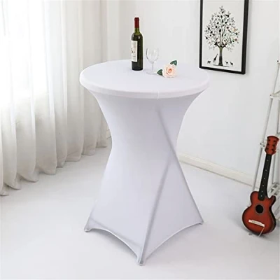 Image of Highdi Washable Cocktail Tablecloth, Spandex Poseur Table Stretch Stretchable Cover for Wedding, Party, Birthday Parties, Home &amp; Event Decoration (White,80x110cm)