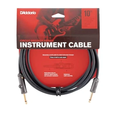 Image of D’Addario Accessories Custom Series Circuit Breaker Guitar Cable Momentary Kill Switch Instrument with ¼ Inch Ends On/Off for Silent Changes Straight, 10 feet