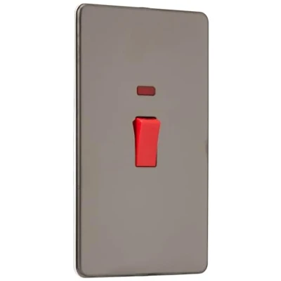Image of KnightsBridge 45A 2G DP 230V Screwless Black Nickel Electric Switch With Neon