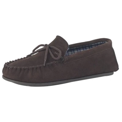 Image of Mens Genuine suede leather Moccasins with hardwearing PVC sole Brown size 8