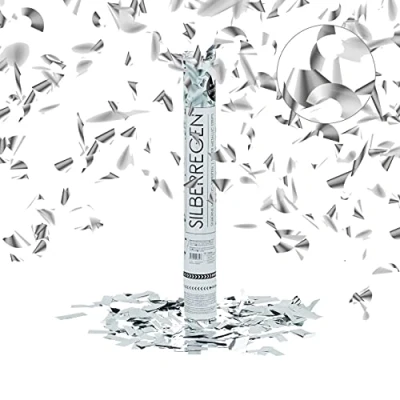 Image of 10x Party Poppers, 40 cm Confetti Cannon Set, for Weddings and Birthdays, Shooter with 6 8 m Shooting Distance, Metallic Silver
