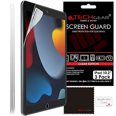 Image of TECHGEAR 3 Pack Screen Protector for iPad 10.2&quot; 2021/2020 / 2019, CLEAR Guard Covers Compatible with New Apple 9th 8th 7th Generation 2019