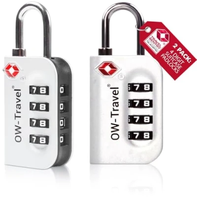 Image of OW Travel Luggage Locks TSA Approved (2 Pack Silver) 4 Digit Suitcase Padlocks. Security Backpack Padlock Suitcase, Case Locks, Combination Lock Bag, Gym Locker Padlocks