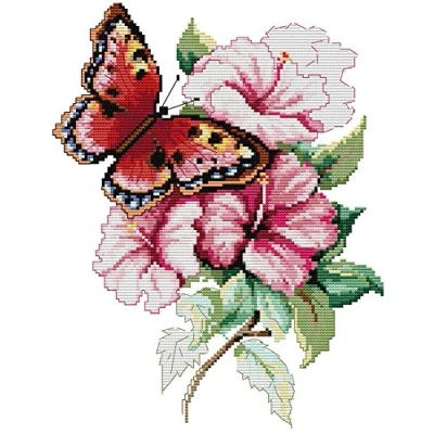 Image of Cross Stitch Kits, Awesocrafts Butterfly Love Flower Easy Patterns Stitching Embroidery Kit Supplies Christmas, Stamped (Butterfly, Stamped)