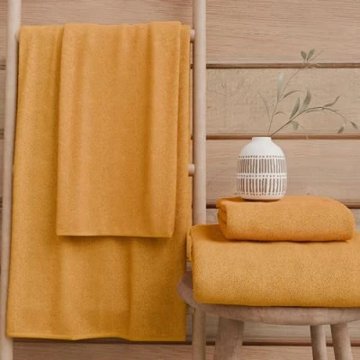 Image of PETTI Artigiani Italiani 100% Cotton Terry Bath Towels, 1+1 Towel Set, 2 Pieces 1 Face and Hand Towel, Orange Towels
