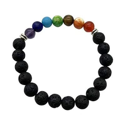 Image of VIE Crystal Bracelet, 8mm, Lava Stone with Alloy Bead and 7 Chakra