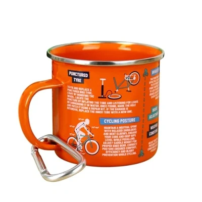 Image of Gift Republic Cycling Guide Enamel Mug &amp; Carabiner Outdoor Camping Durable Metal Coffee Cup Cyclist&#039;s Idea Adventure Hiking Kit Gardening 500 ml