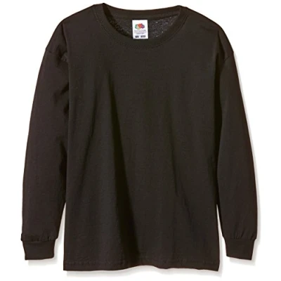 Image of Fruit of the Loom Unisex Kids Valueweight Long Sleeve T Shirt, Black, 7 8 Years (Manufacturer Size:30)
