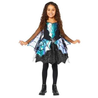 Image of amscan 9914855 Childs Iridescent Blue Spider Girl Fancy Dress Halloween Costume (12 14 Years)