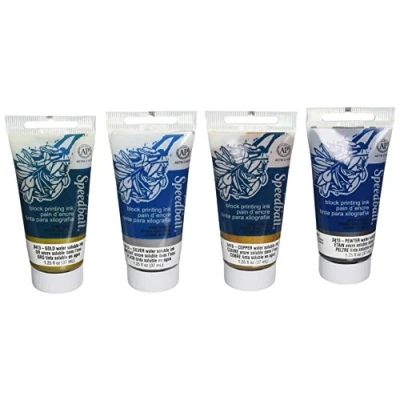 Image of Speedball Water Soluble Metallic Block Printing Ink Set 4 x 37cc Tubes, Waterproof Relief Ink, Lino, Wood, Soft Block, Printing, Artist Art Tool Kit Accessories,