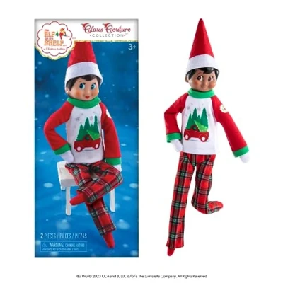 Image of the Elf on Shelf Claus Couture Tree Farm PJ&#039;s Clothes Set for your Scout Accessories include Graphic PJ Top and Patterned Bottoms