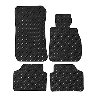 Image of Lusso Floor Carpet Mats for Car Tailored/Compatible to Fit BMW E46 Convertible 1998 2007 Heavy Duty 3mm Rubber 4 Piece Set (Blue Edging)