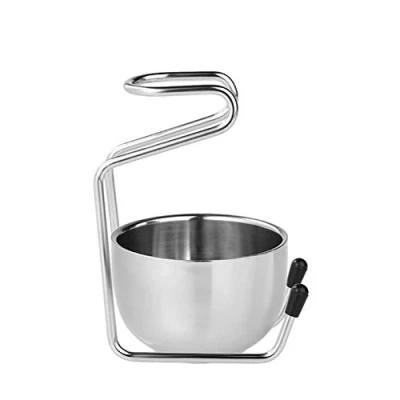 Image of Shaving Brush Stand with Bowl Stainless Steel Holder Razor Grooming Set Male Facial Cleaning Tools (Silver)