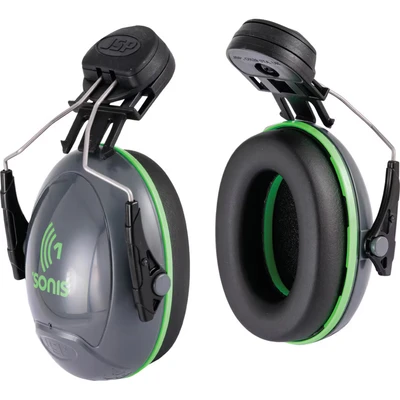 Image of JSP Sonis1 Helmet mounted Ear Defenders Grey/Green (AEB010 0CY 800)