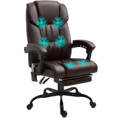 Image of Vinsetto PU Leather Massage Office Chair with 6 Vibration Points Adjustable Height Brown