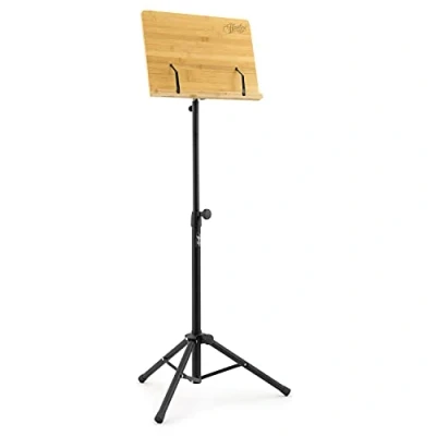 Image of Theodore Bamboo Music Stand Orchestral Wooden Stand, Desk Holder with Tripod Base