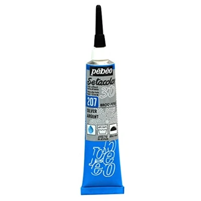 Image of PEBEO Setacolor 3D Dimensional Brod&#039;Perle Pearl Effect Fabric Paint 20ml Tube (Silver)