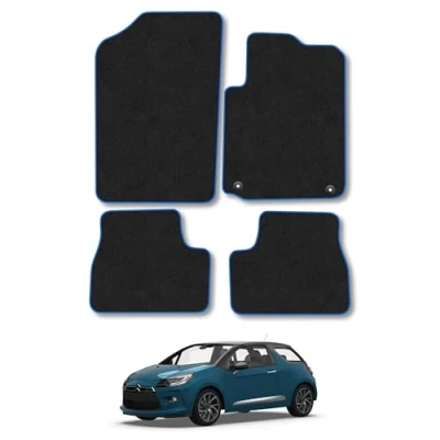 Image of Car Mats Compatible with Citroen DS3 (2010 2016) Tailored Fit Blue Carpet Floor Set Accessory Custom 4 Pieces Anti Slip Backing &amp; Binding Trim Edge