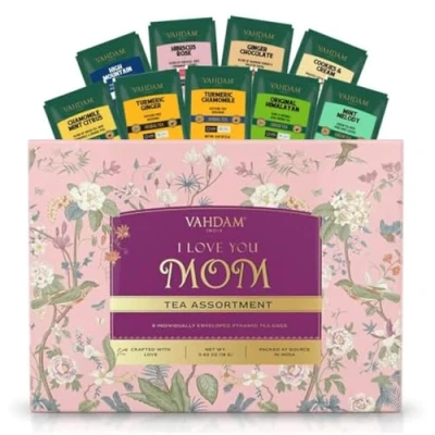 Image of I LOVE YOU Mom Gifts for Assorted Tea Gift Set (9 Count) Individually Wrapped Long Leaf Pyramid Bags from Daughter &amp; Son