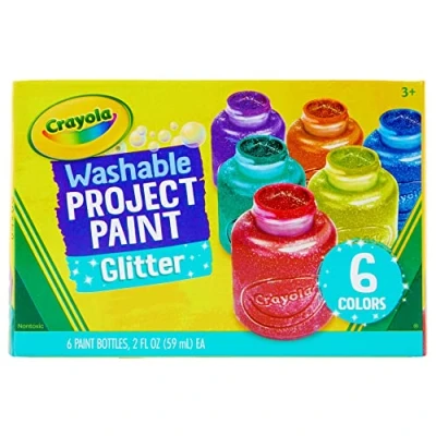 Image of CRAYOLA Washable Glitter Paint Assorted Colours (Pack of 6) Add Some Extra Sparkle to Your Arts &amp; Crafts! Ideal for Kids Aged 3+