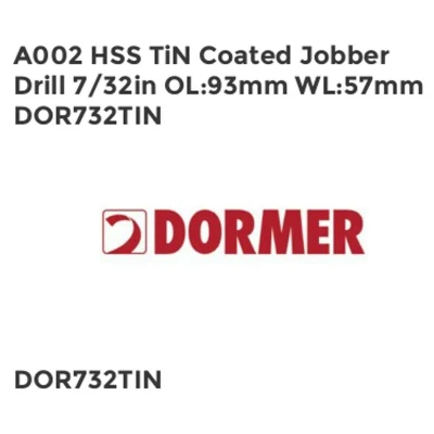 Image of Dormer A002 7/32&quot; HSS Straight Shank Jobber Drills TiN Tipped