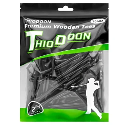 Image of THIODOON Golf Tees 70mm Less Friction Wooden Training for Golfer Professional Natural Wood Bulk 100 Count Golfing Black