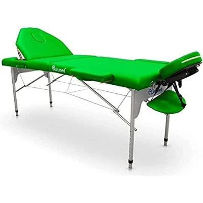 Image of QUIRUMED Pro Aluminium Folding Massage Table Pro, 186 x 66 cm, Pistachio Green, Leatherette, Face hole, Removable headrest, Height adjustable, 2 Section, up to 150 kg
