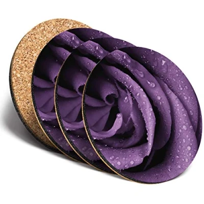 Image of Destination Vinyl ltd Great Coasters (Set of 4) Round Pretty Purple Rose Drink Glossy Coasters/Tabletop Protection for Any Table Type #15008