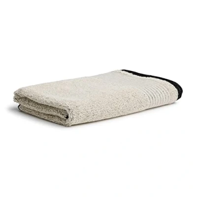 Image of möve Eden shower towel piped border 80 x 150 cm made of 80% cotton / 20% linen, nature black