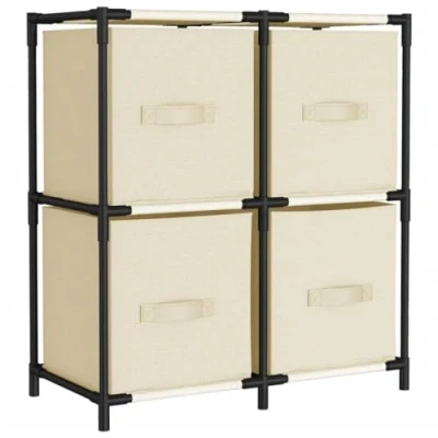 Image of vidaXL Versatile Steel Storage Cabinet with 4 Fabric Baskets, Cream Modern Lightweight Organizational Unit for Home or Office Use