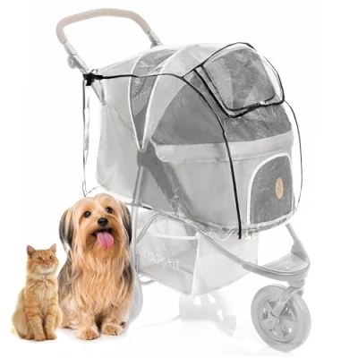 Image of Rain Cover for Dog Pram Medium and Large Dogs Stroller with Rear Side Entry, Ventilation Holes Peek a Boo Window Transparent