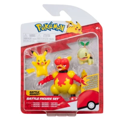 Image of Pokémon Battle FIGURE 3 PACK Features 2 Inch Turtwig, Pikachu And Magmar Figures (PKW2681)
