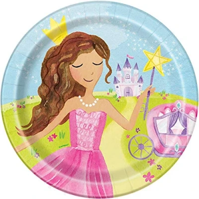 Image of Unique Party 58375 Fairy Princess Round Dinner Plates 9&quot; 8 Pcs, Solid, Multicolor, 23 cm