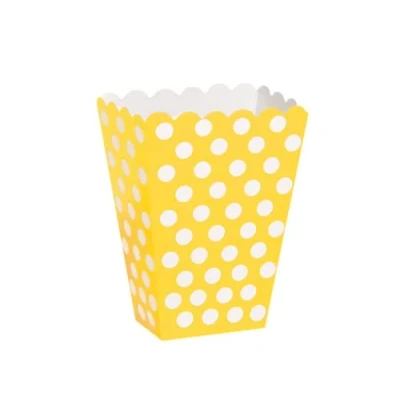 Image of Unique Party 59293 Yellow Polka Dot Popcorn Treat Boxes, Pack of 8